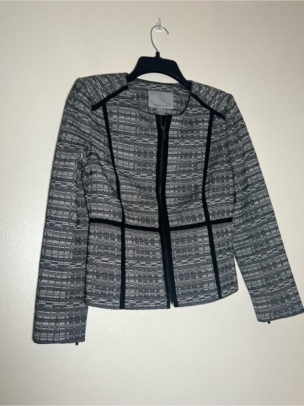 Classiques Entier Gray White Black Textured Knit Blazer Jacket 4 Petite 4P